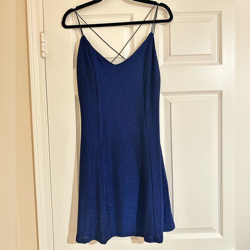 Lulu’s Blue Glitter Spaghetti Strap Dress Size XL